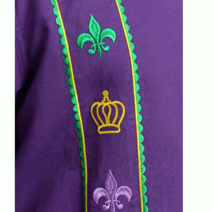 Men * | Hot Selling Mardi Gras Cotton/Linen Camp Shirt By Dat Mambo