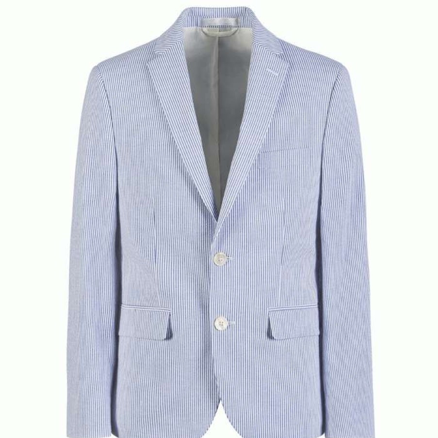 Kids * | Sale Boys Seersucker Sport Coat By Ralph Lauren Blue