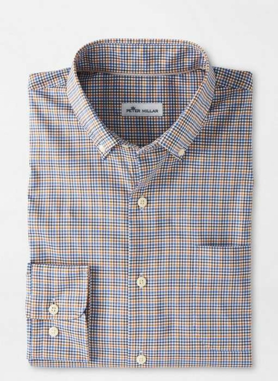 Men * | Classical Crown Mini Check Sport Shirt By Peter Millar