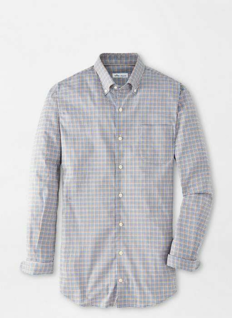 Men * | Classical Crown Mini Check Sport Shirt By Peter Millar