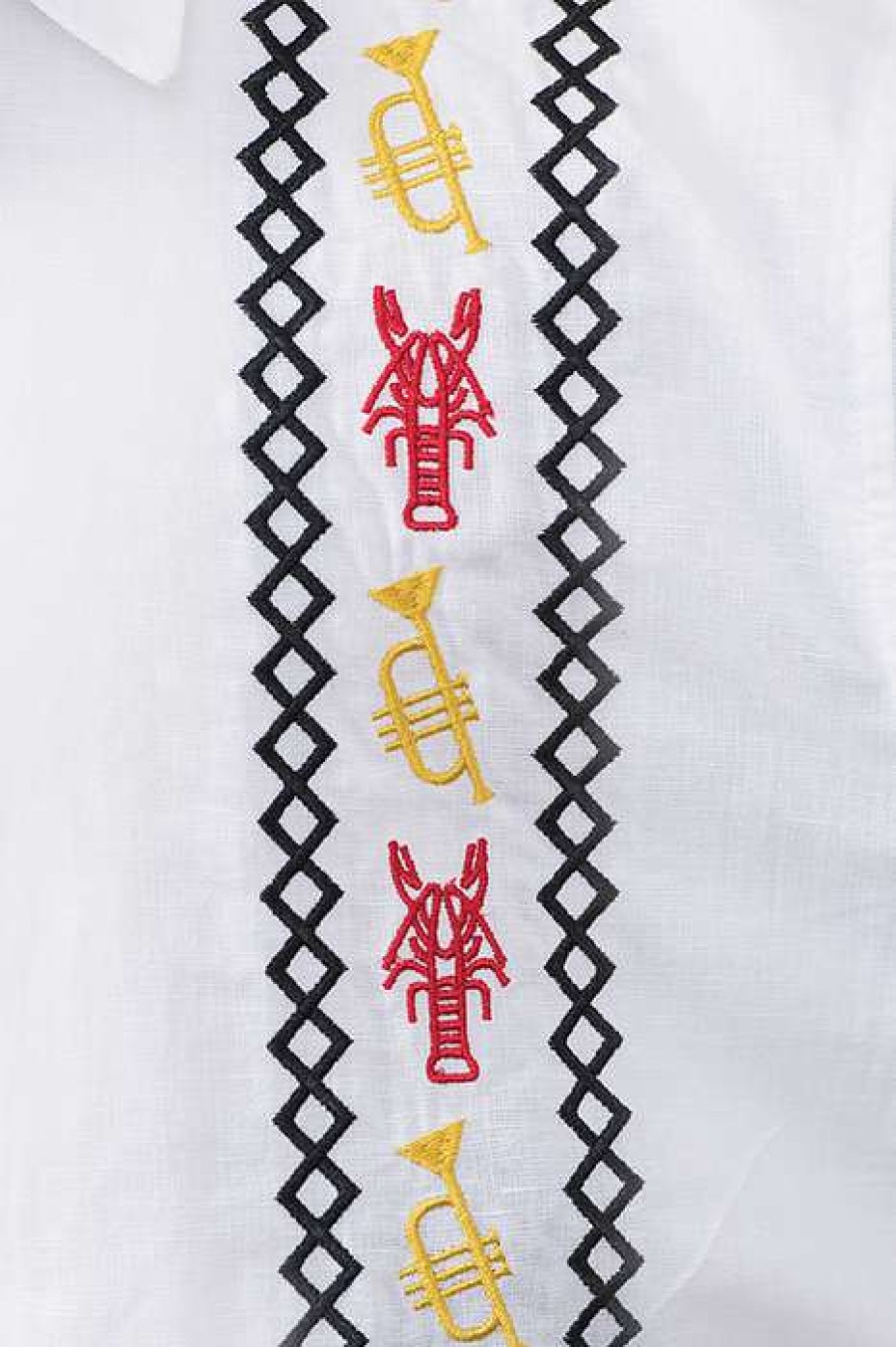 Men * | Clearance Crawfish & Trumpet Cotton/Linen Embroidered Camp Shirt White