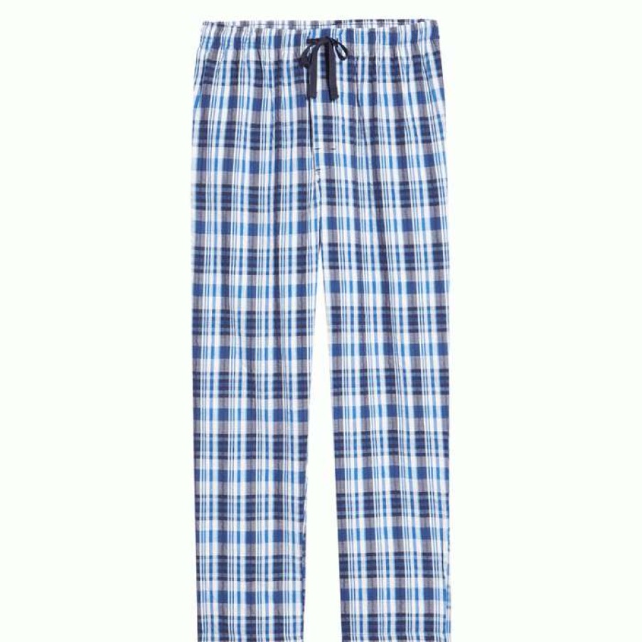 Men * | Lower Prices Seersucker Plaid Loungepant By Majestic International Blue