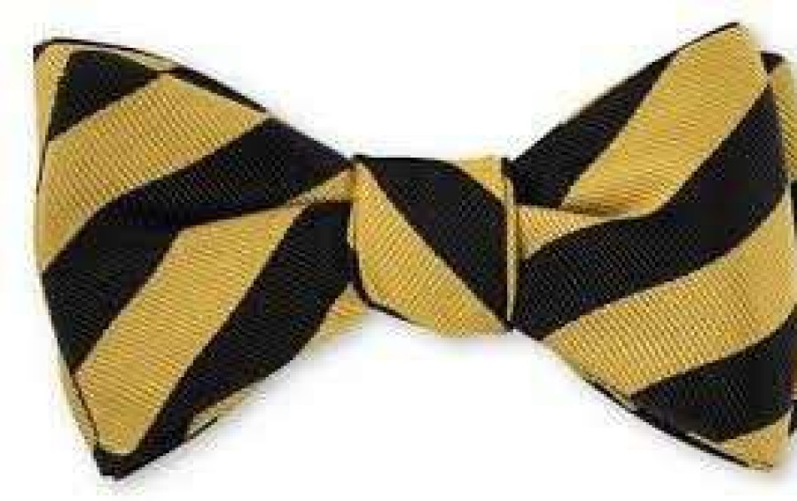 Men * | New Black & Gold Bar Stripe Bow Tie By Hanauer Black/Gold