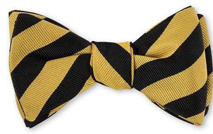 Men * | New Black & Gold Bar Stripe Bow Tie By Hanauer Black/Gold