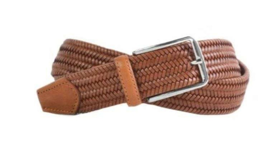 Men * | Top Selling Italian Saddle Leather Stretch Belt By Martin Dingman Saddle Tan