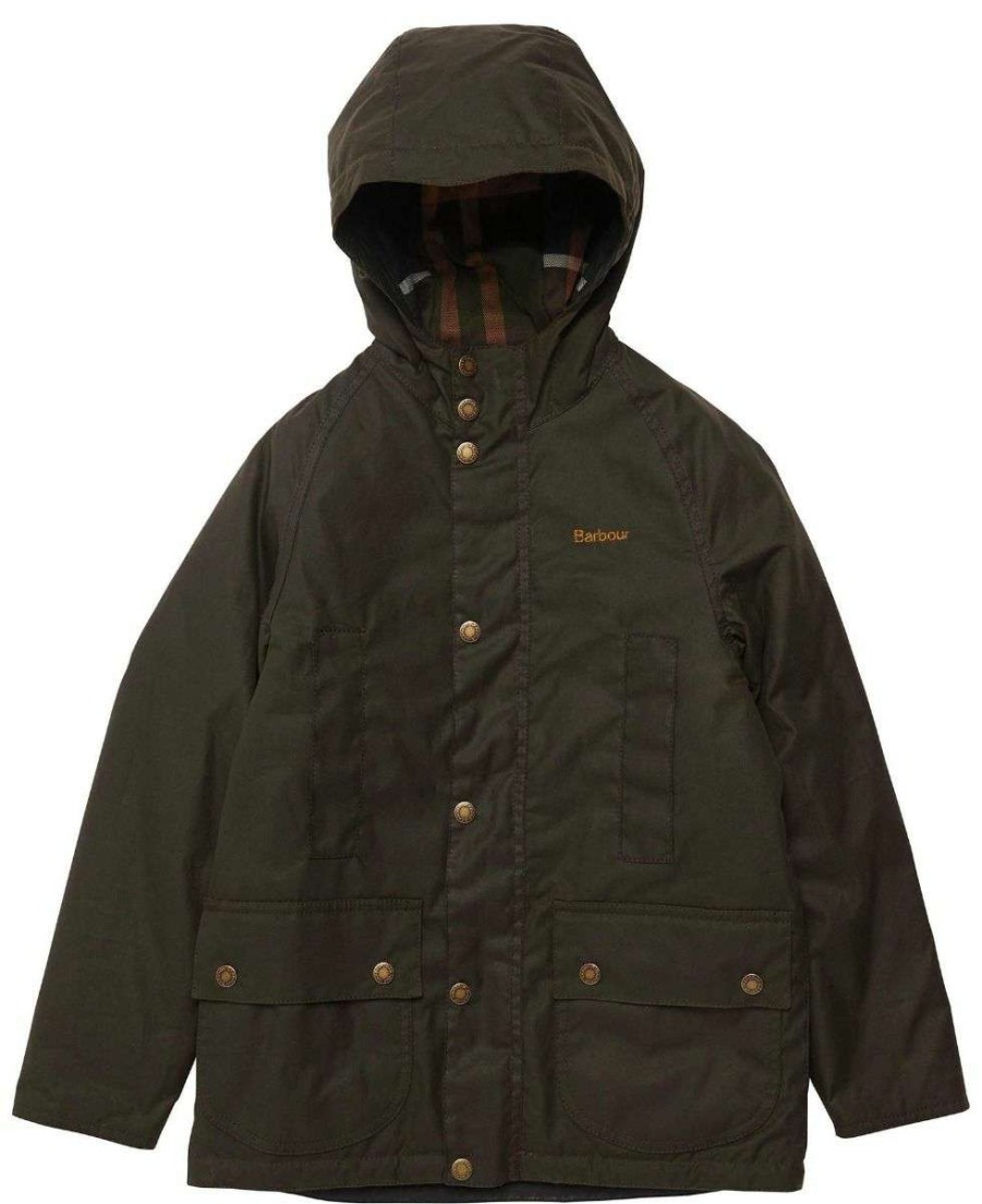 Kids * | Good Quality Boys Beaufort Wax Jacket By Barbour Olive