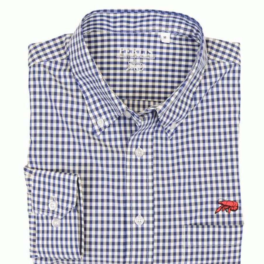 Crawfish * | Latest Crawfish Performance Gingham Classic Fit Wrinkle Free Navy