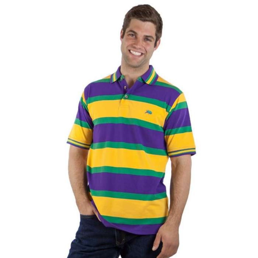 Crawfish * | New Crawfish Signature Stripe Polo Mardi Gras