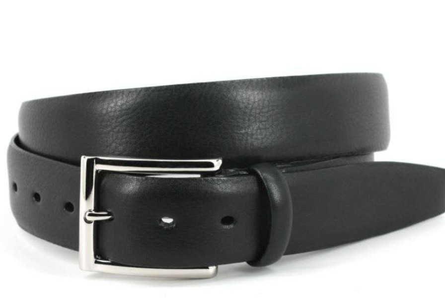 Men * | Discounts Italian Glazed Milled Leather Calfskin Belt By Torino Black