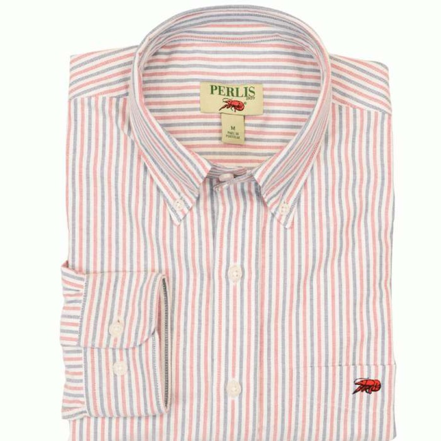 Crawfish * | Best Quality Crawfish Oxford Stripe Standard Fit Sport Shirt