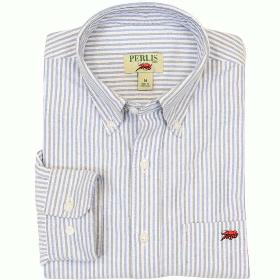 Crawfish * | Best Quality Crawfish Oxford Stripe Standard Fit Sport Shirt