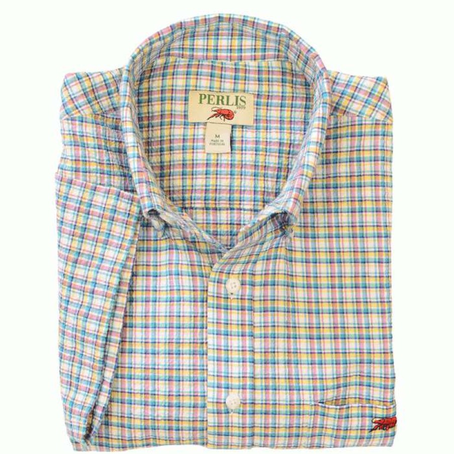 Crawfish * | Special Crawfish Seersucker Check Standard Fit Sport Shirt Multi